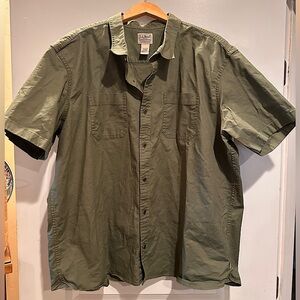 Mens L.L. Bean heavy 100% cotton Button Up Camp Shirt 2XL XXL Short Sleeve